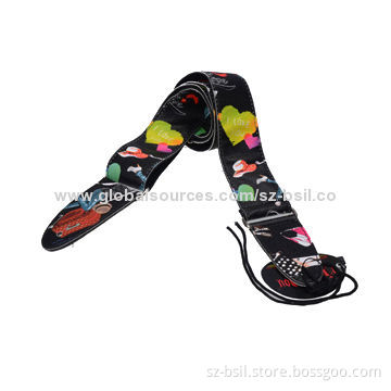 Adjustable Leather Acoustic Guitar Strap Bass, New Young Girl Pattern Printing Metal Buckle Adjuster